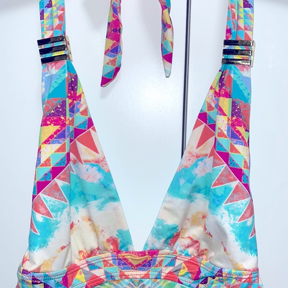 Bar III Aztec Geo Print Halter Top | Skylar Sexy Colorful Boho Blouse Top Small - Picture 5 of 14